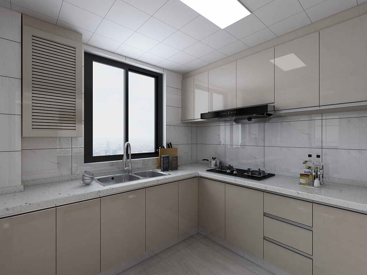 厨房操作平台的高度根据主人最舒适的高度设计，氛围温馨、明亮。
